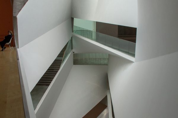 View of a highly asymmetric stairwell in museum