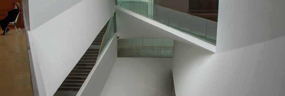 View of a highly asymmetric stairwell in museum