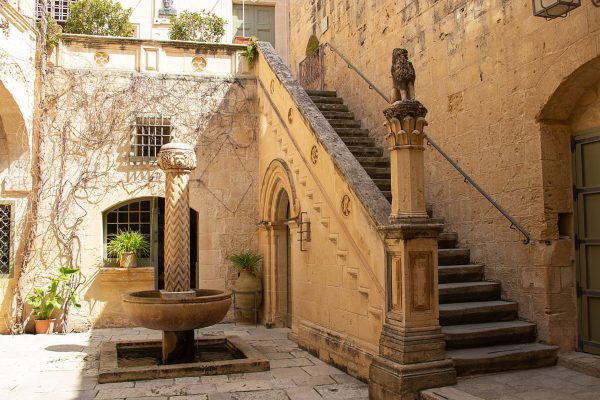 Sunlit courtyard in a Maltese palace